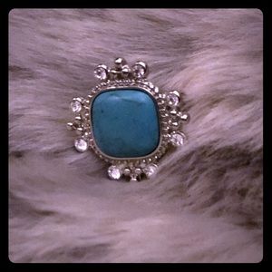 🔴 Costume Silver-tone Ring w/ Blue & Crystal 7